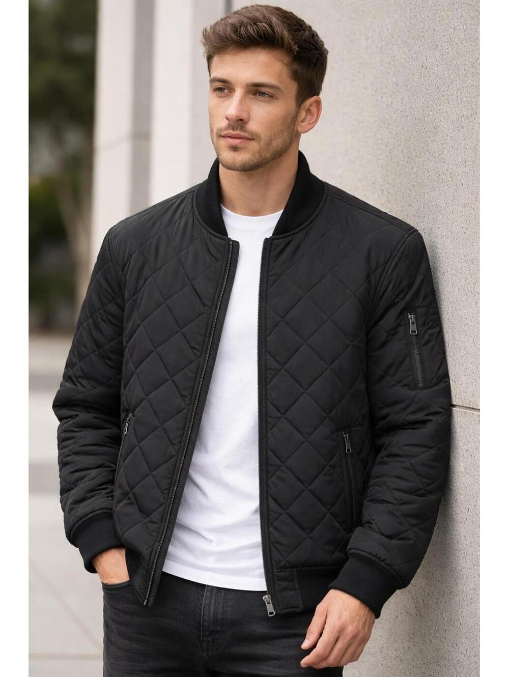 Calvin Klein Black Quilted Bomber Jacket Zip Front Men’s M